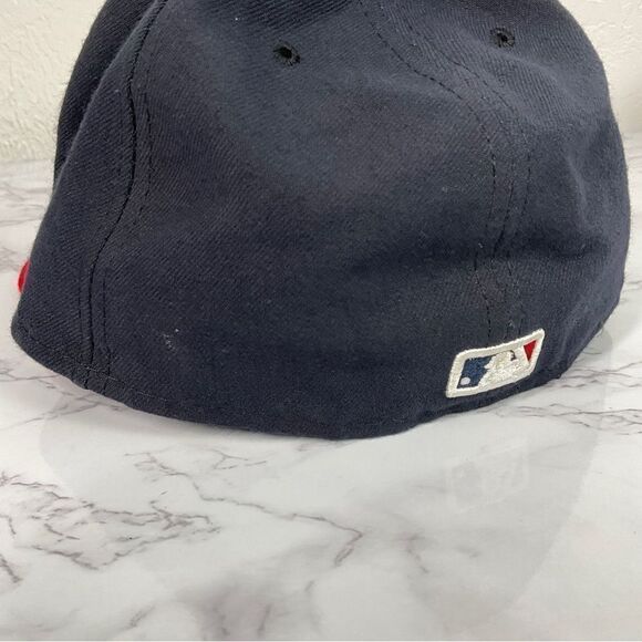 New Era 59Fifty Atlanta Braves Dark Blue Red Fitted Hat Cap 7 3/8 - Picture 3 of 6